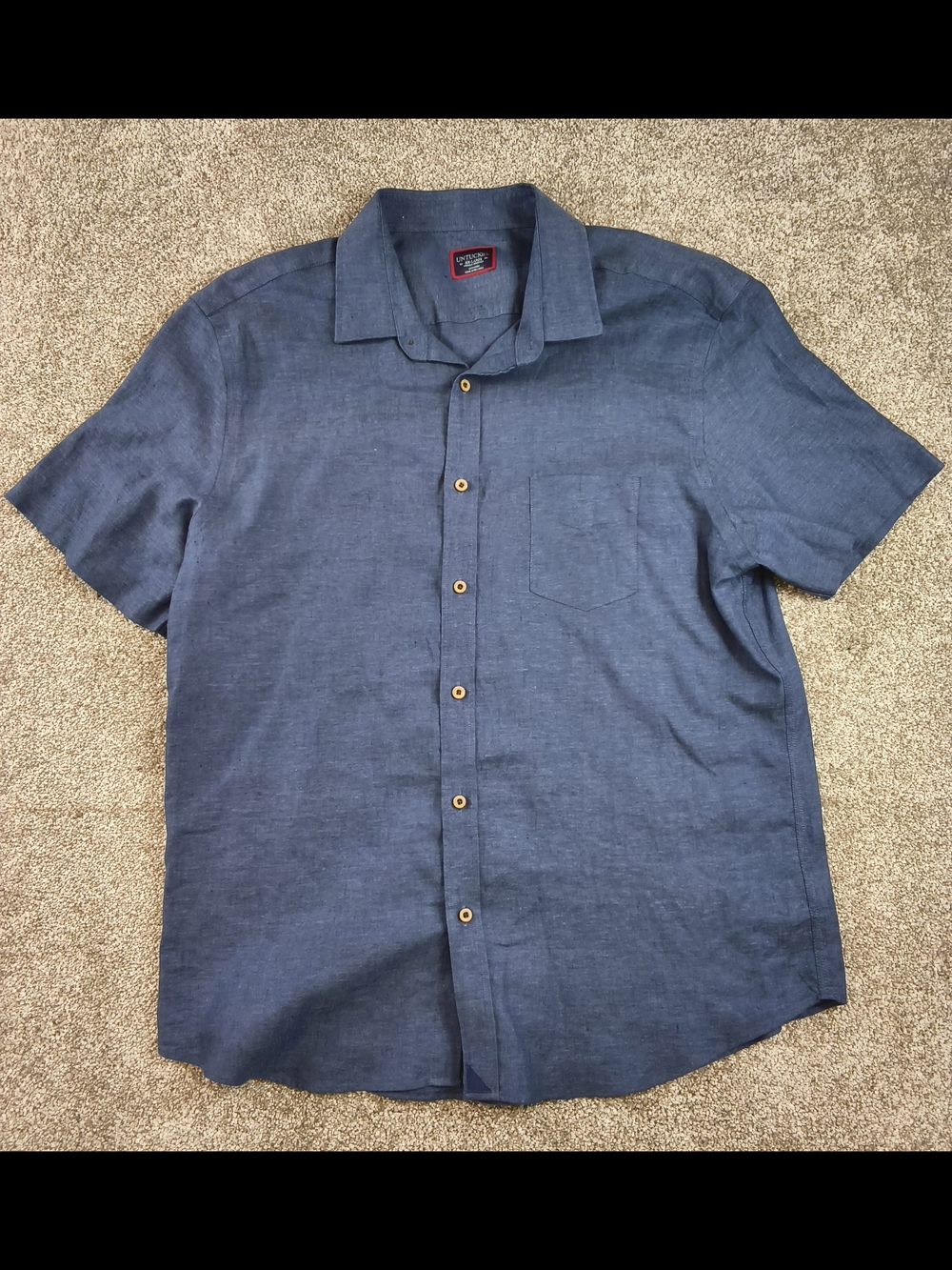 UNTUCKit Men's 100% Linen Size XXL Navy Blue Front Button Short Sleeve Cameron